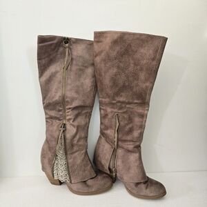 Not Rated Tan Heeled Boots with Lace Detail